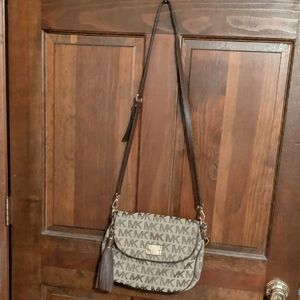 Michael Kors Tan and Brown Logo Crossbody Bag